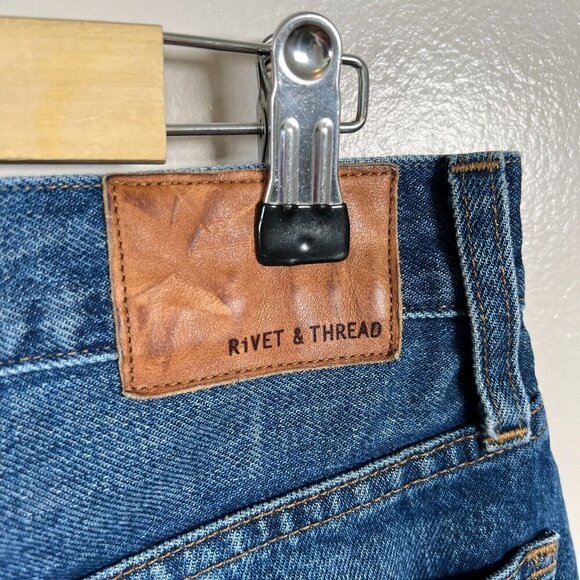 Rivet & Thread Perfect Vintage Crop Jeans Size 28 Frayed Hem Button Fly Blue - Picture 8 of 11